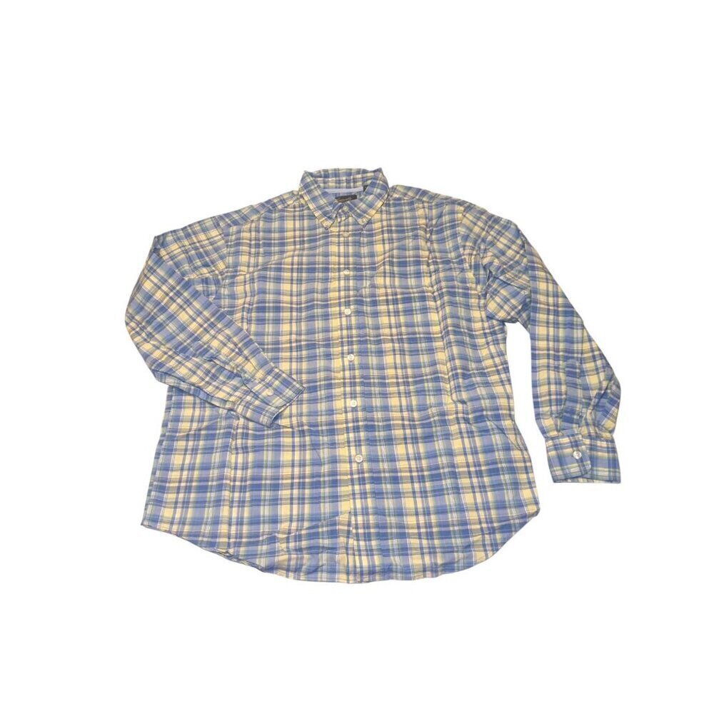 Casuals Round Tree & Yorke Mens Blue And Yellow Plaid Long Sleeve Button Down